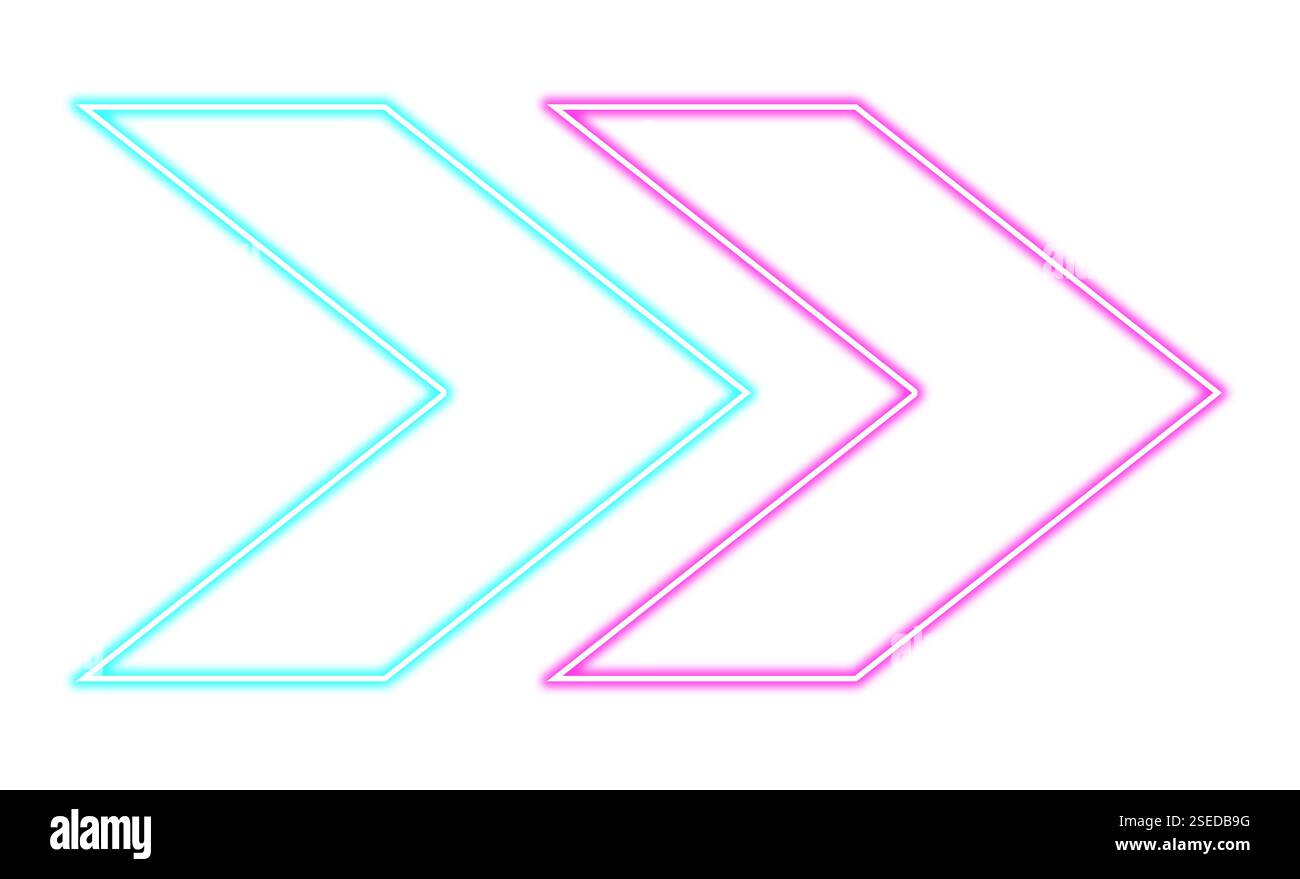 Bright neon arrow-shaped pointer on white background Stock Photo