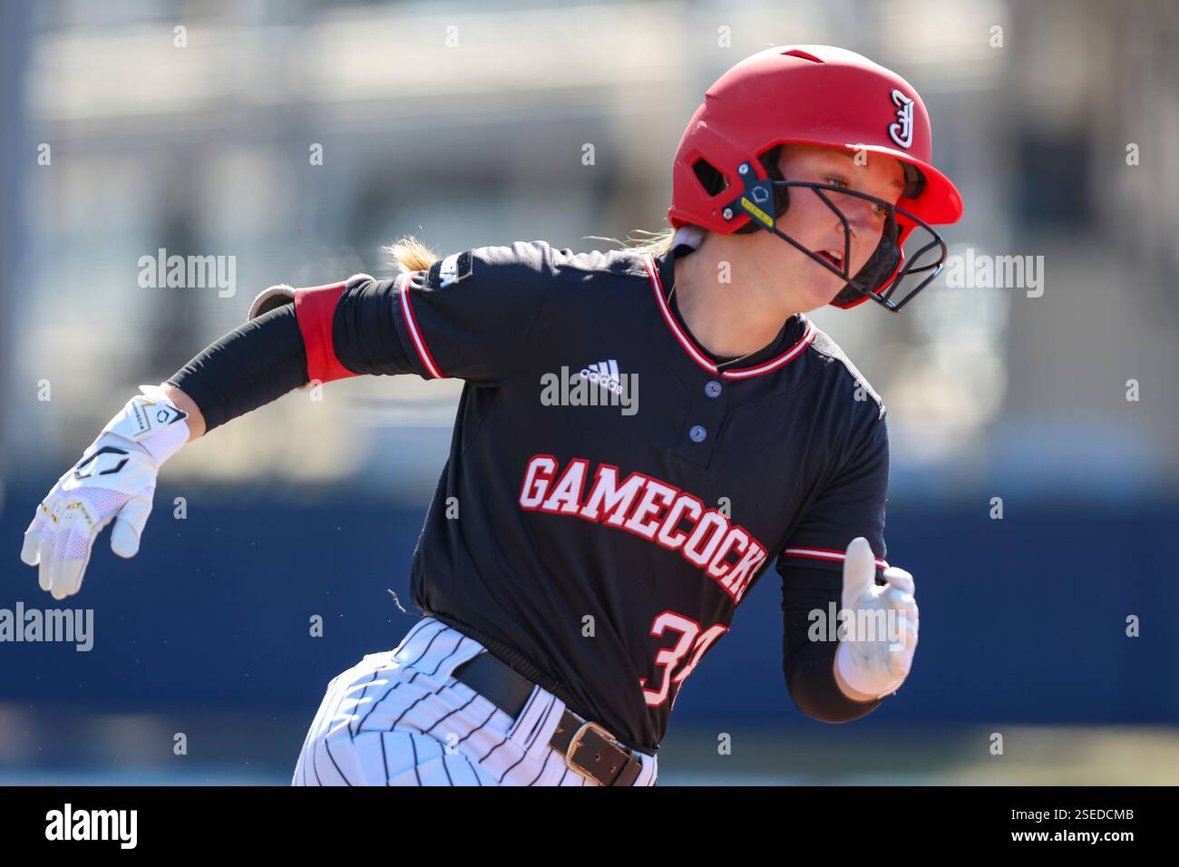 Jacksonville State pitcher Amber Reed (34) runs to first against ...
