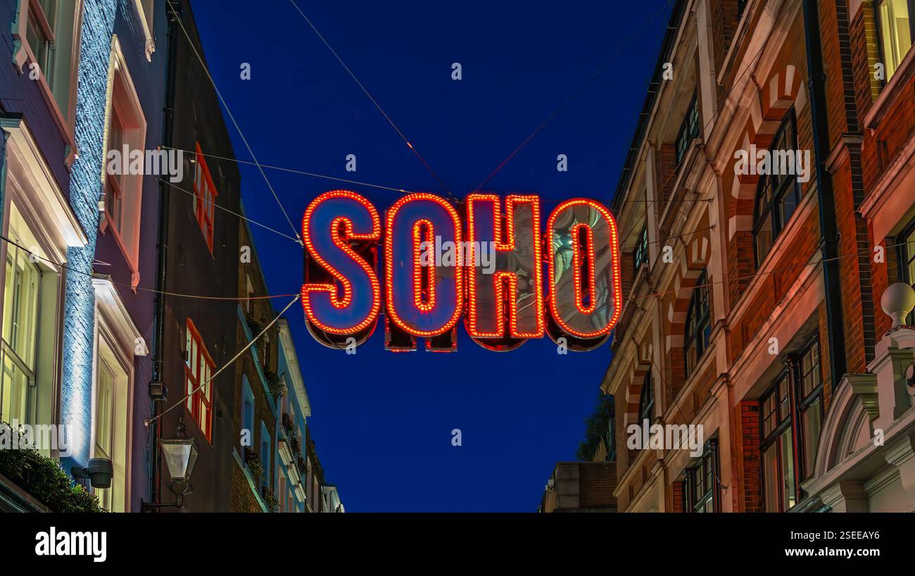 London, United Kingdom - November 25, 2024: Soho is a vibrant and iconic district in central London, known for its rich cultural and historical signif Stock Photo