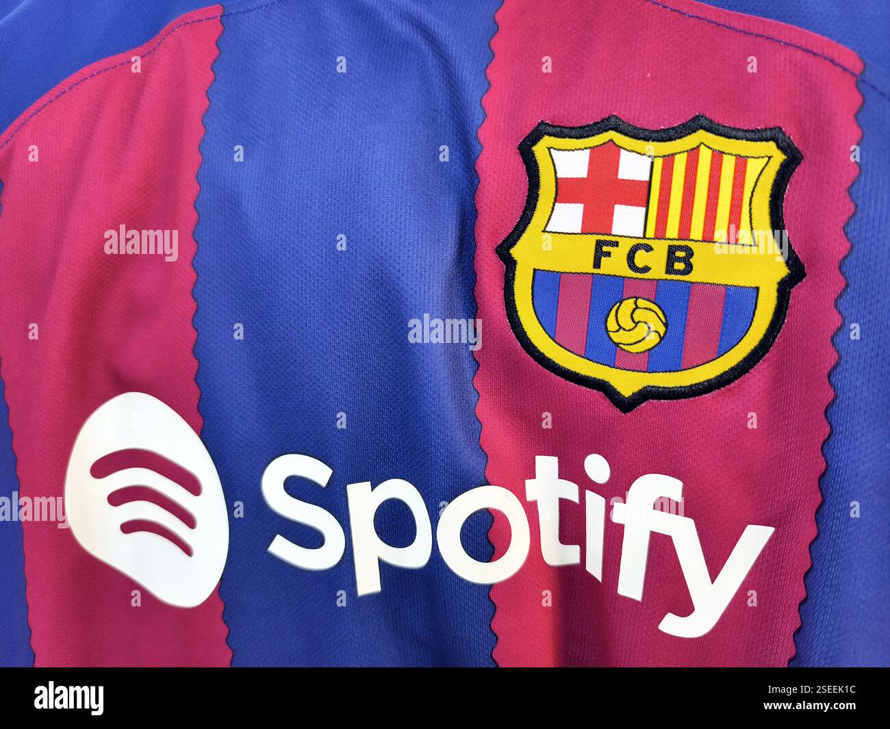Barcelona fc jersey with spotify logo and club crest on blue and red ...