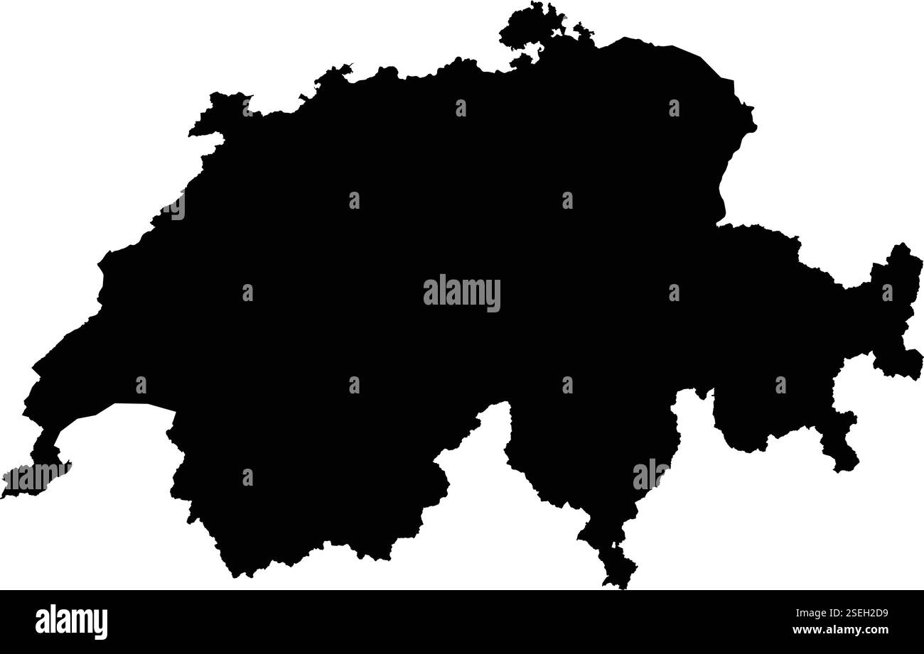 Displaying world map infographic - Editable Vector Silhouette Map Of Switzerland Displaying The Countrys Distinct Irregular Borders Of Its Mountainous Terrain 2SEH2D9 