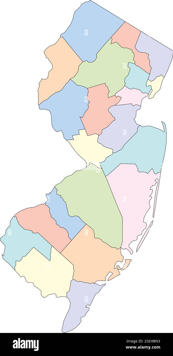 Editable vector file of the counties that make up the state of New Jersey, located in the United States. Stock Vector