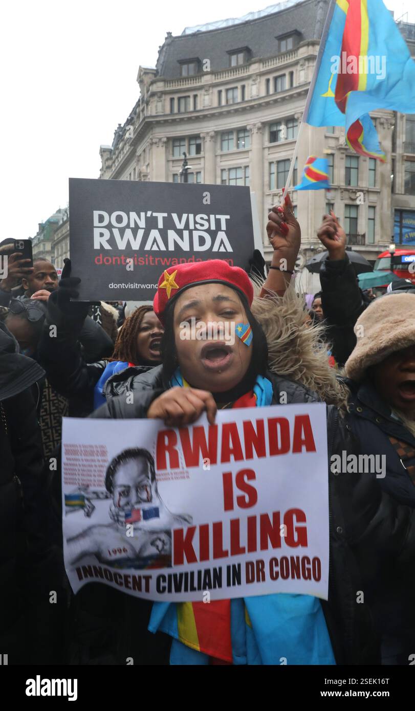 London Riot Rwandan London, England, UK. 8th Feb, 2025. Protesters march along Regent ...