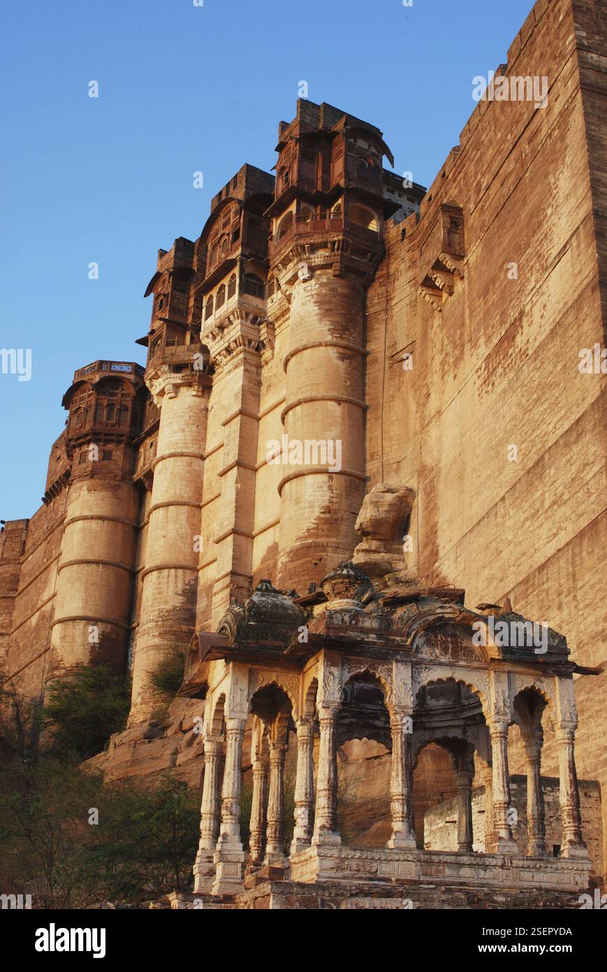 Mehrangarh fort and old chhatri, Jodhpur, Rajasthan, India, Asia Stock Photo
