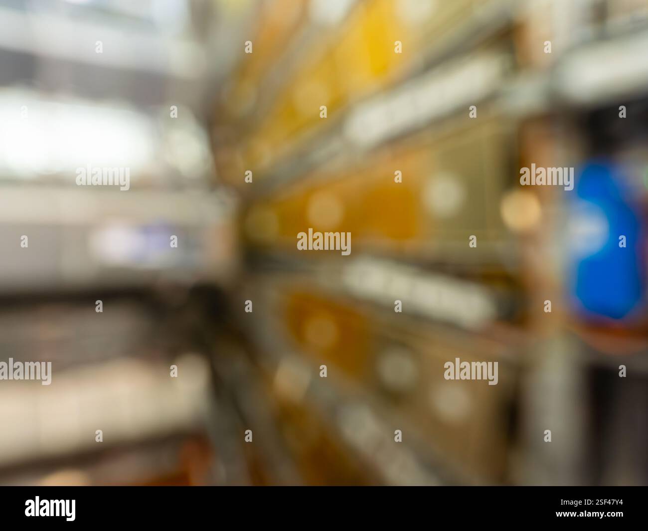 Intentionally Blurred image of complex interior of the ATLAS detector in CERN, Geneva, with colorful components and advanced technology. Stock Photo