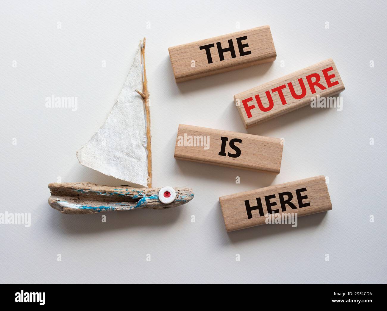 The future is here symbol. Concept words The future is here on wooden ...