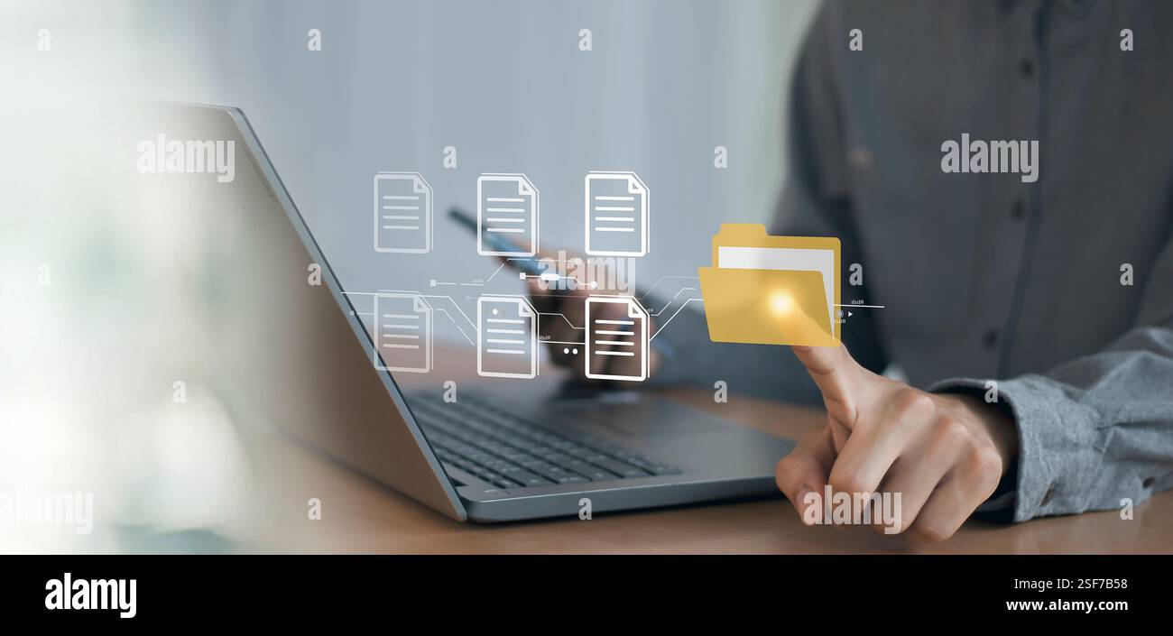 document management Organizing enterprise information Powerful online document files Stock Photo