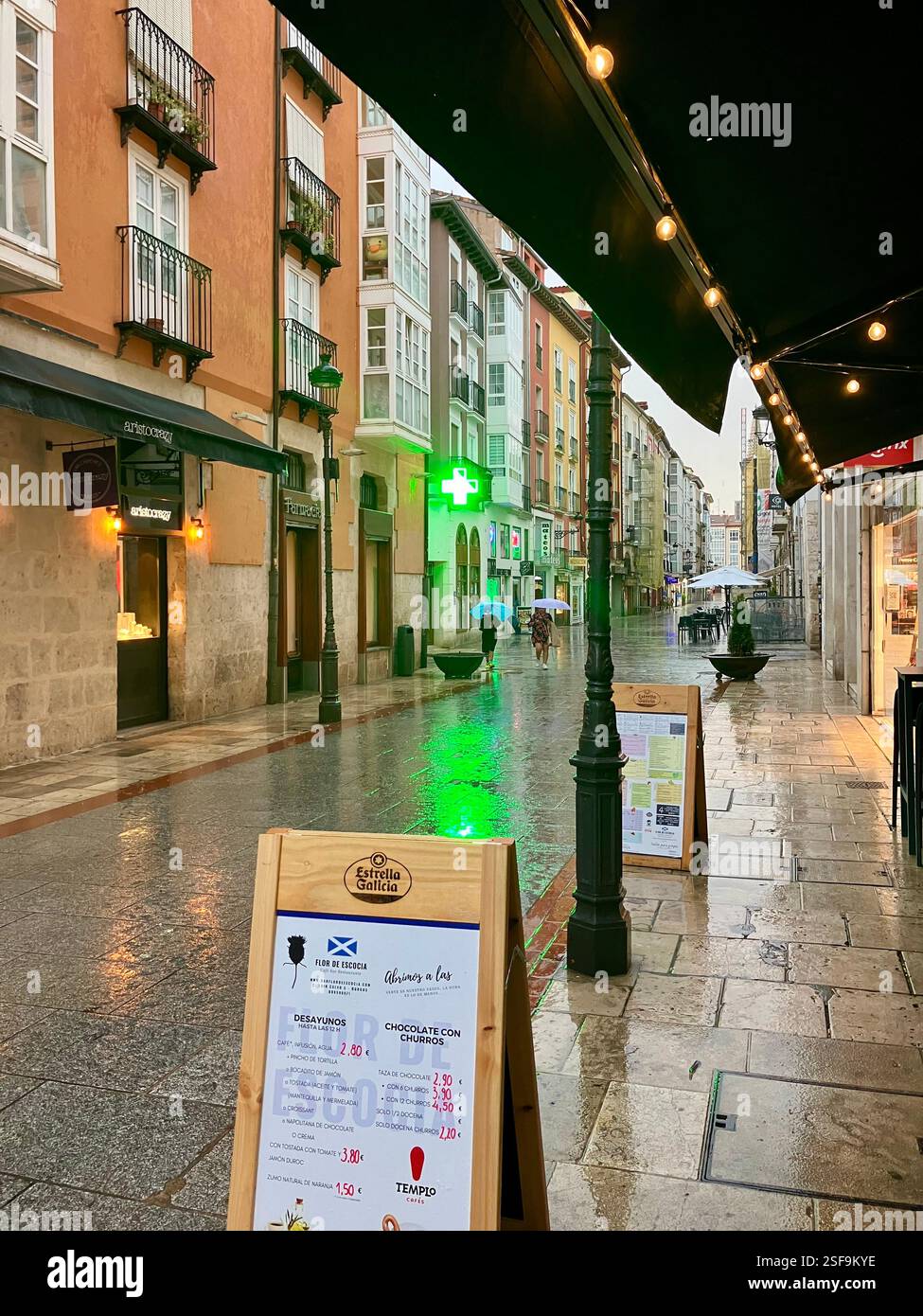 Spanish Street Scene in the Rain: Burgos - Smartphone Captured Stock Image