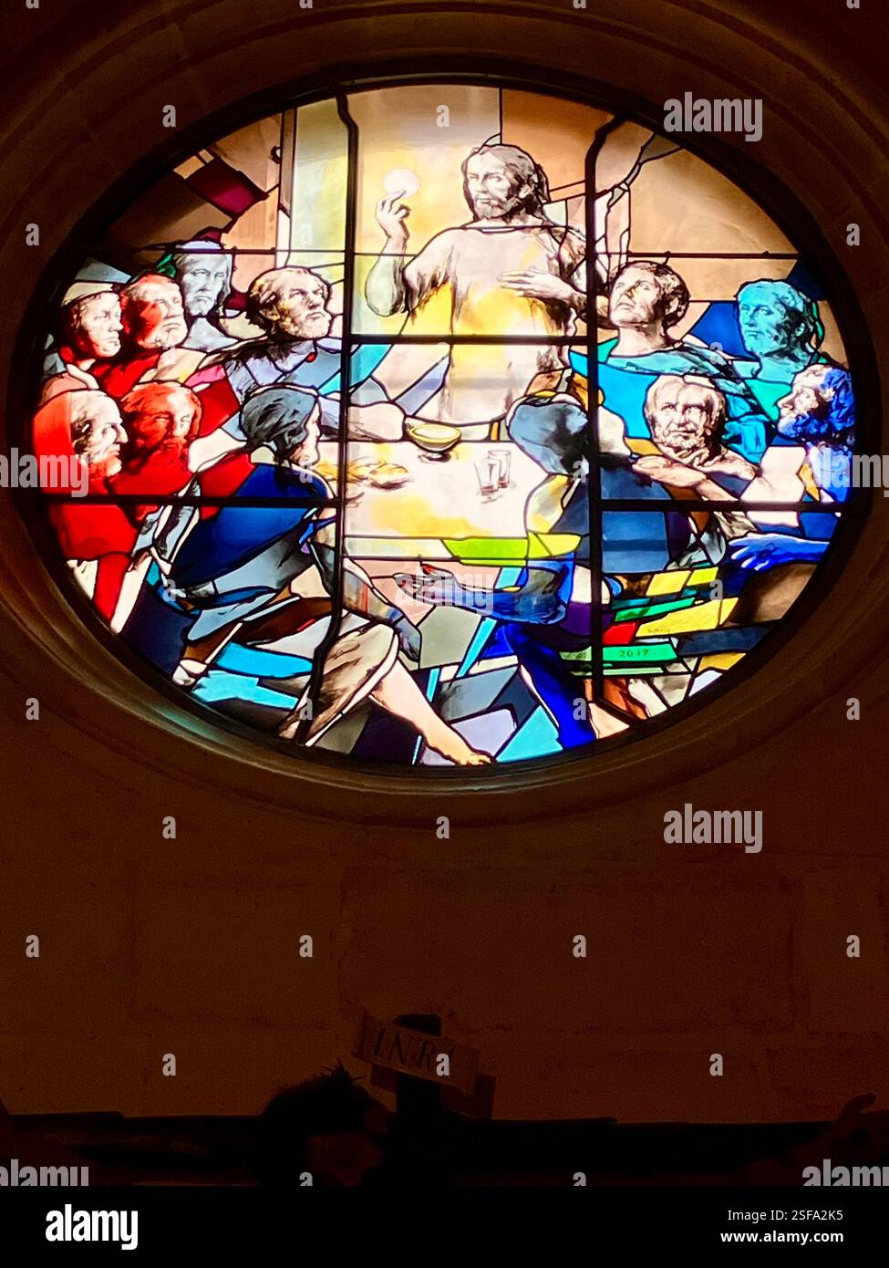 Circular Stained Glass Window, Burgos Cathedral, Spain - Smartphone Captured Stock Image