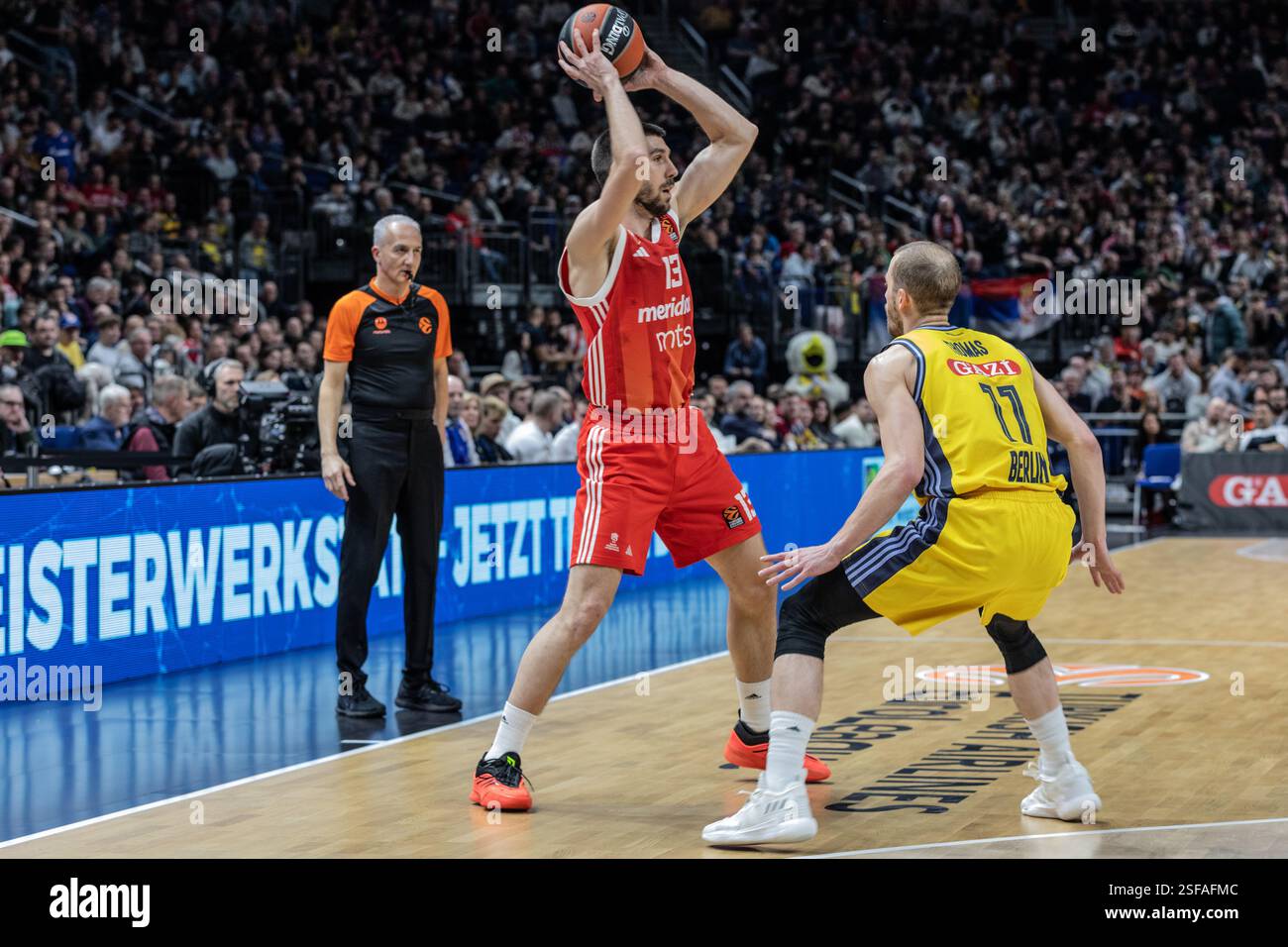 Thomas R Belgrad Berlin, Germany. 06th Feb, 2025. Ognjen Dobric (L) of Crvena Zvezda ...