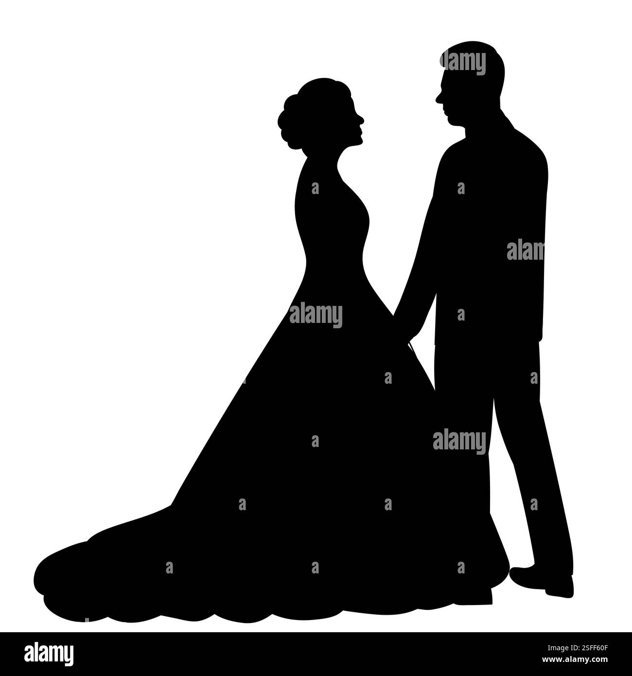 bride and groom silhouette on white background, vector Stock Vector ...