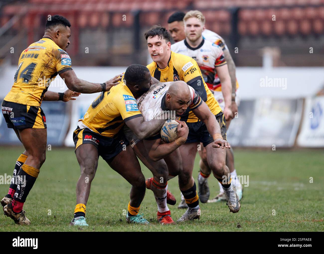 Bradford Bulls' Michael Lawrence powers through during the Betfred ...