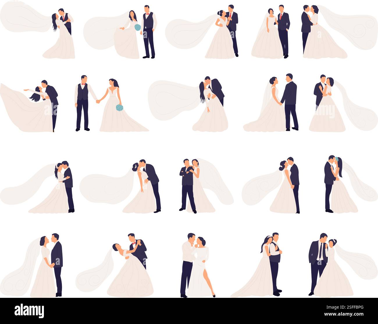 set of bride and groom in flat style isolated vector Stock Vector Image ...
