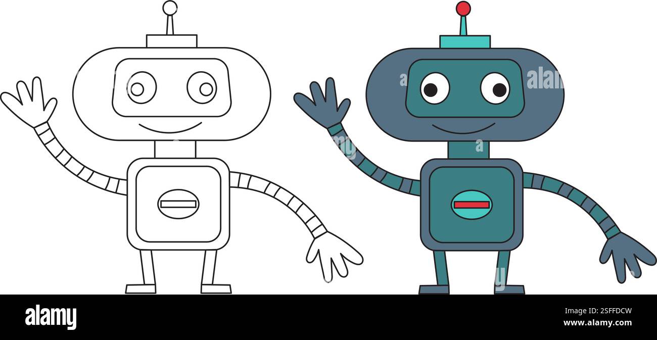robot childrens coloring book, isolated vector Stock Vector