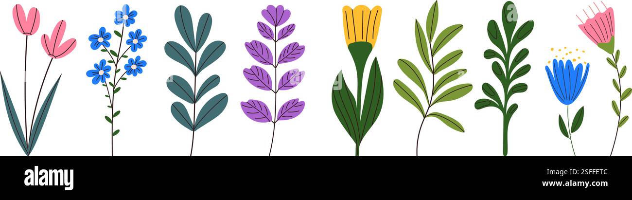 set of flowers in doodle style isolated vector Stock Vector Image & Art ...