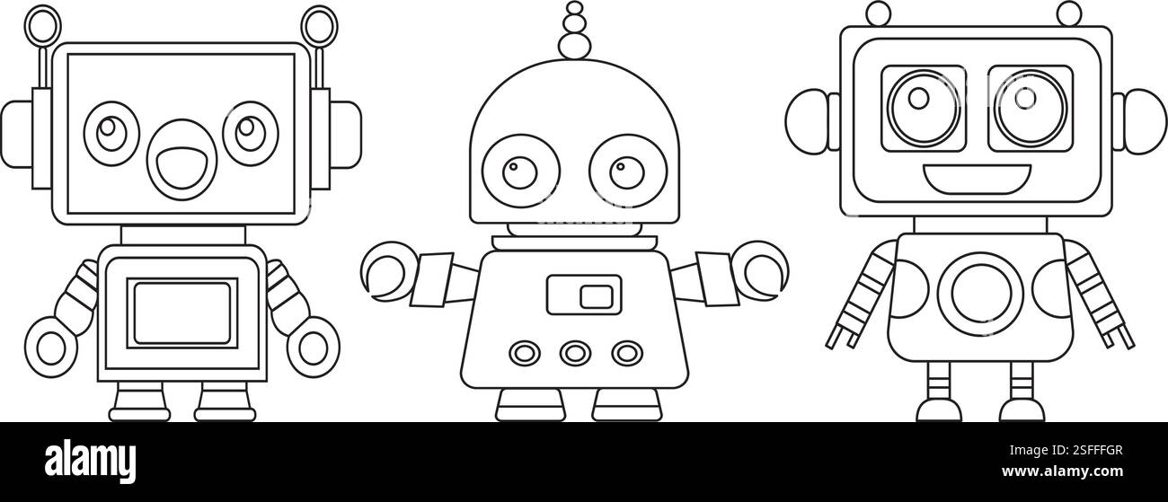 robots coloring book childrens isolated vector Stock Vector