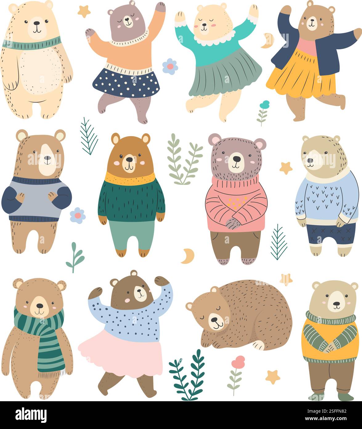 set of bears character in flat style isolated vector Stock Vector Image ...