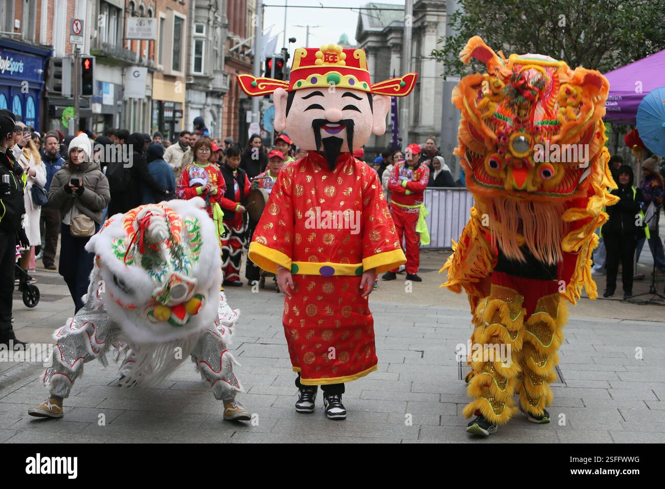 Dublin, Ireland - 09th February 2025 - a traditional Chinese lion dance ...