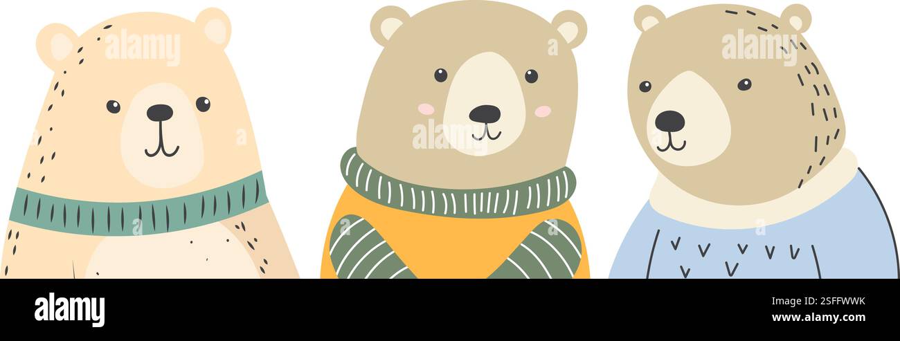 set of bear portrait in flat style isolated vector Stock Vector Image ...