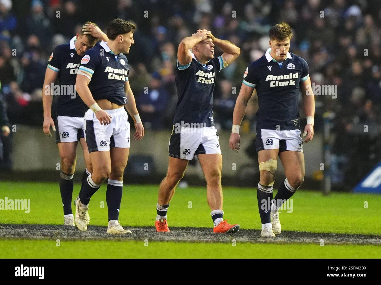 Scotland's Ben White reacts after scoring a try during the Guinness Men