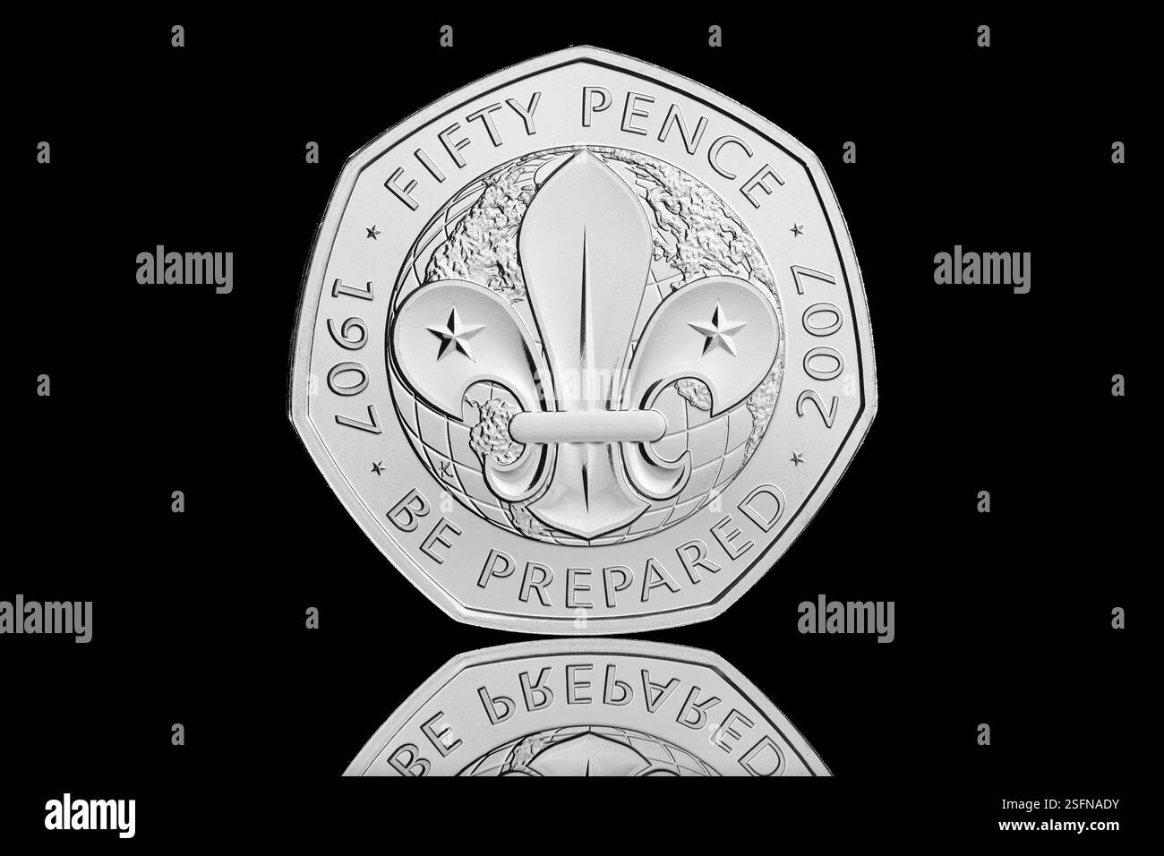 This 50p was originally released in 2007 to commemorate 100 years of Scouts & then reissued in the commemorative British Culture 50p coin set in 2019 Stock Photo
