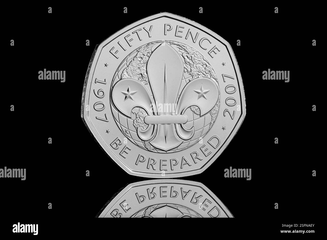 This 50p was originally released in 2007 to commemorate 100 years of Scouts & then reissued in the commemorative British Culture 50p coin set in 2019 Stock Photo