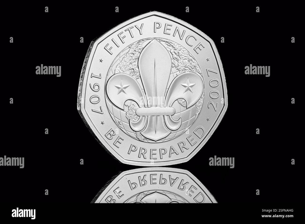 This 50p was originally released in 2007 to commemorate 100 years of Scouts & then reissued in the commemorative British Culture 50p coin set in 2019 Stock Photo