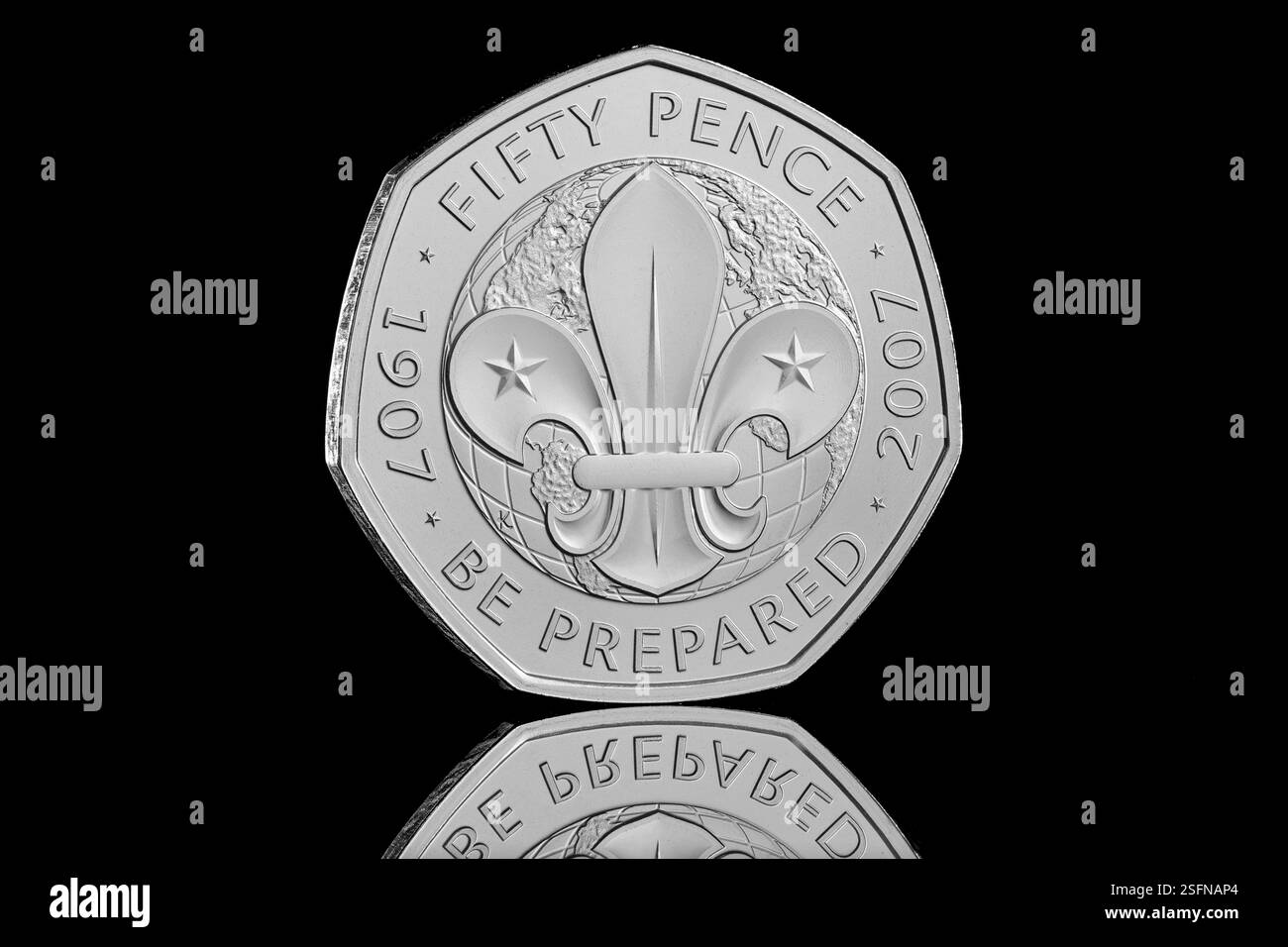 This 50p was originally released in 2007 to commemorate 100 years of Scouts & then reissued in the commemorative British Culture 50p coin set in 2019 Stock Photo