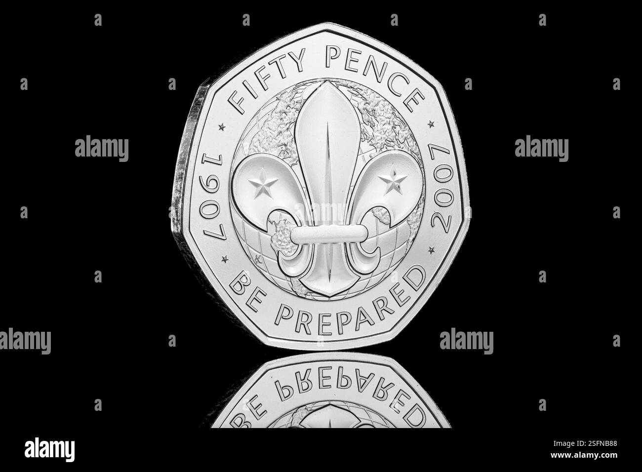 This 50p was originally released in 2007 to commemorate 100 years of Scouts & then reissued in the commemorative British Culture 50p coin set in 2019 Stock Photo