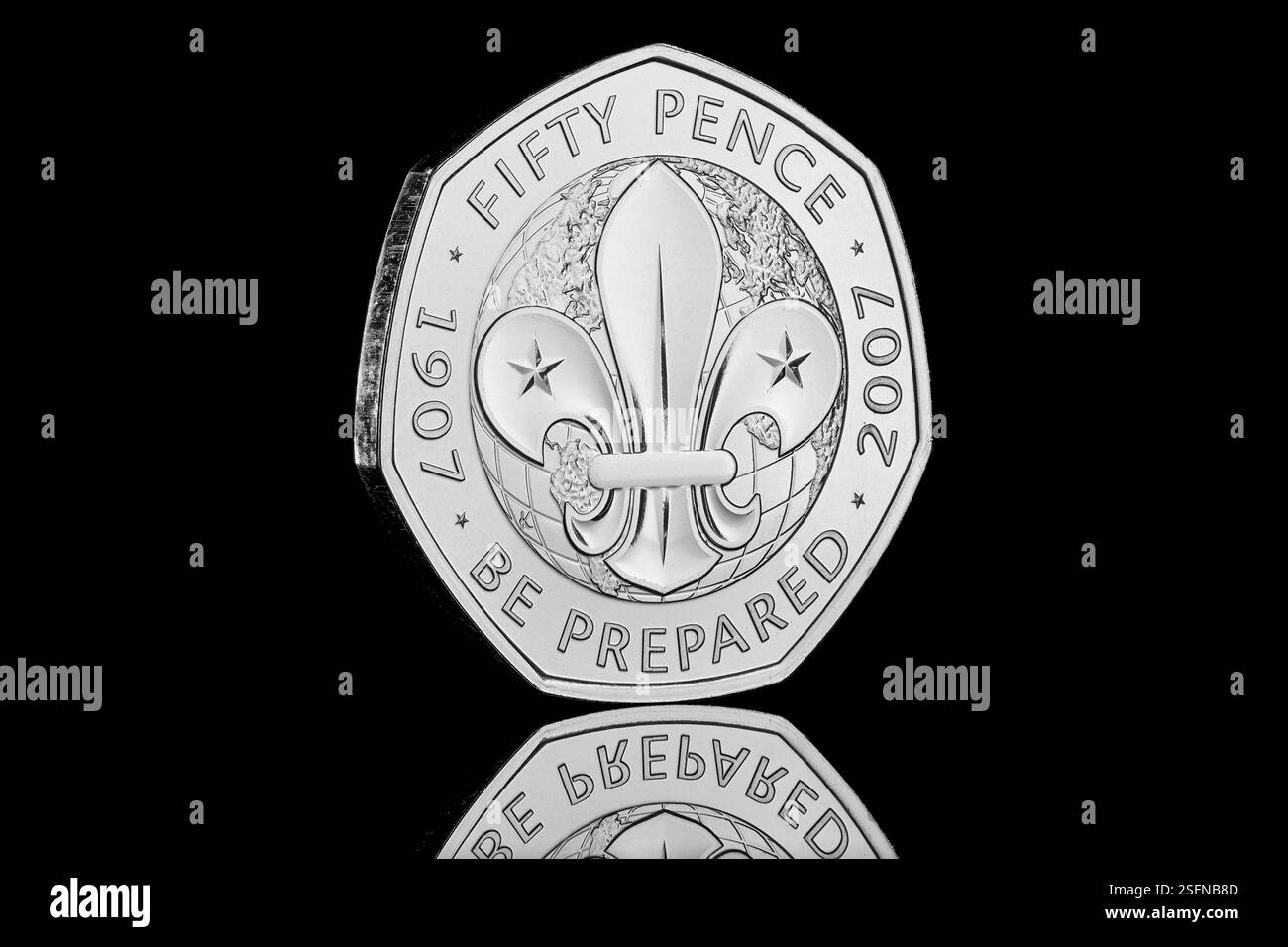 This 50p was originally released in 2007 to commemorate 100 years of Scouts & then reissued in the commemorative British Culture 50p coin set in 2019 Stock Photo