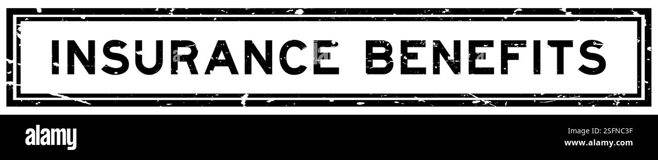 Grunge black insurance benefits word square rubber seal stamp on white ...