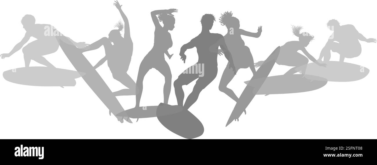 Surfer Surfboard Surfers Men Women Silhouettes Stock Vector Image & Art ...