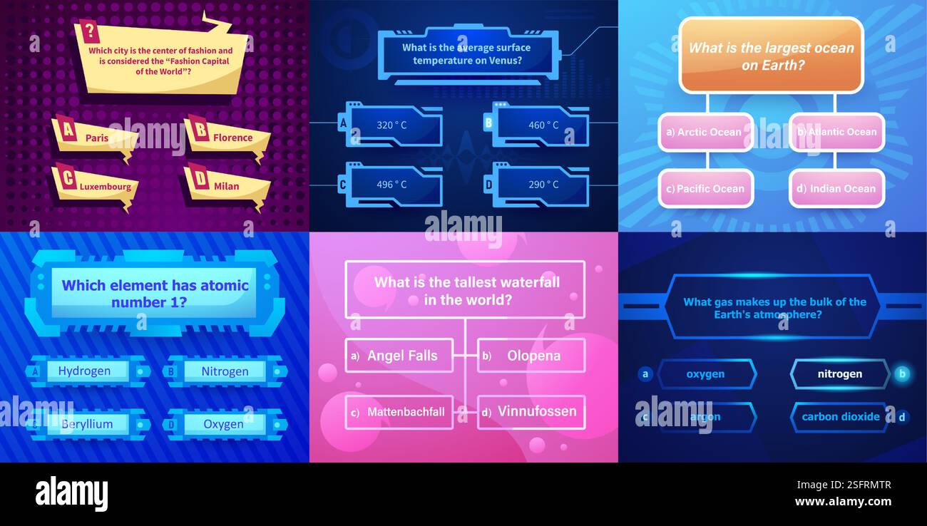 Quiz interface. Trivia question UI layout quizzing answer screen for ...