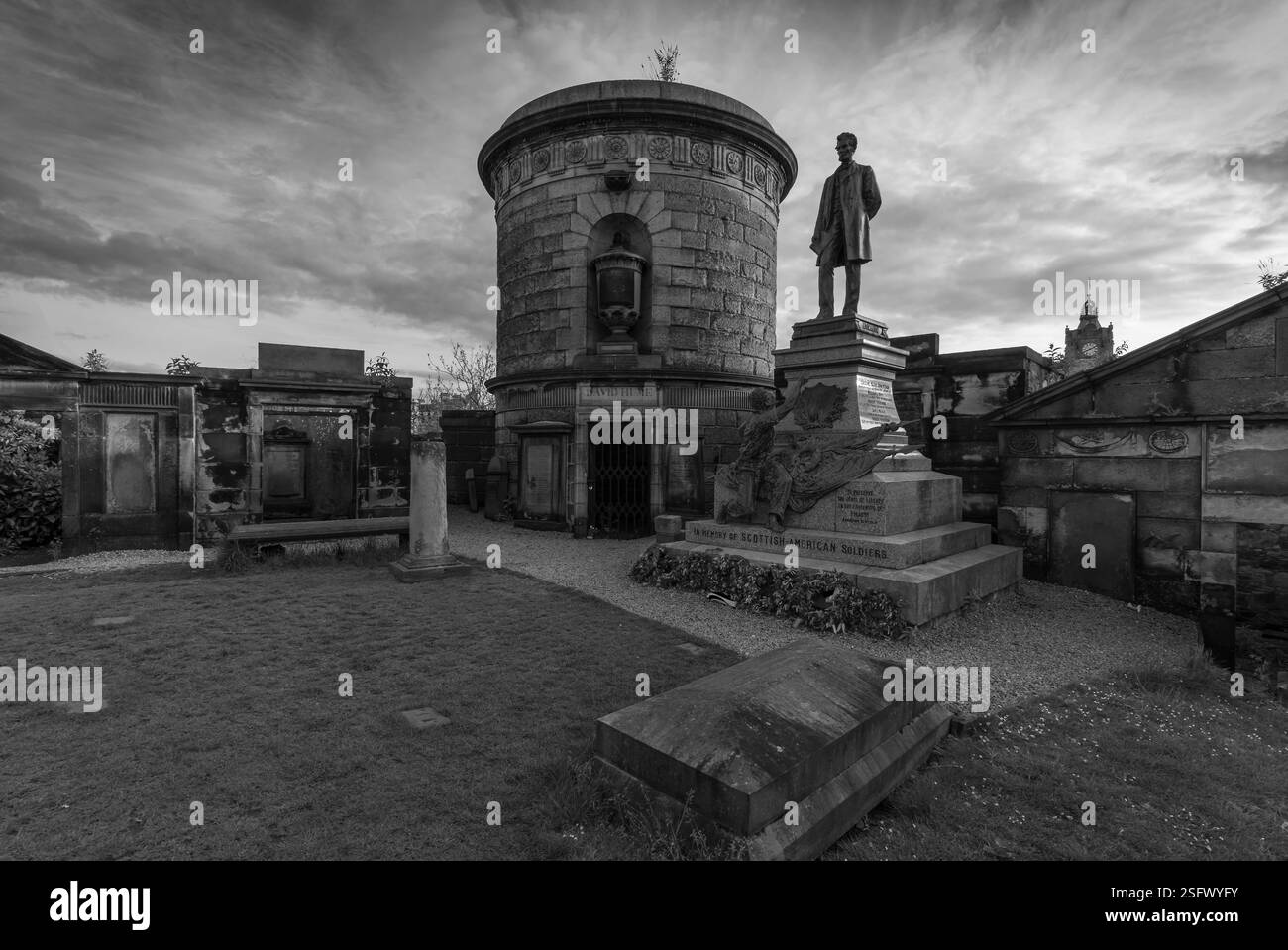 New Calton Burial Ground in the old Town of Edinburgh / Grave of the famous philosopher David Hume Stock Photo