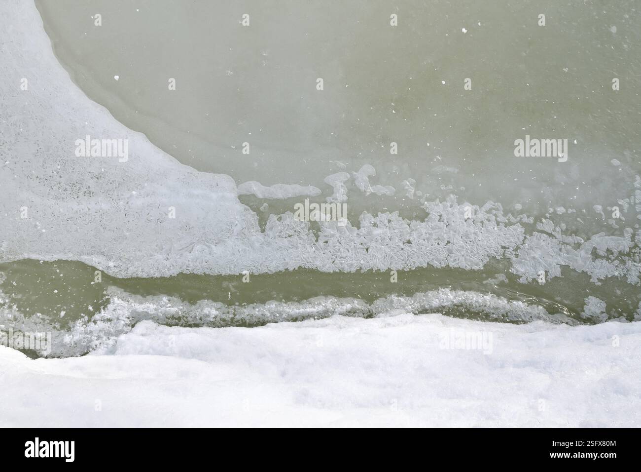 Texture different ice from river water and snow Stock Photo
