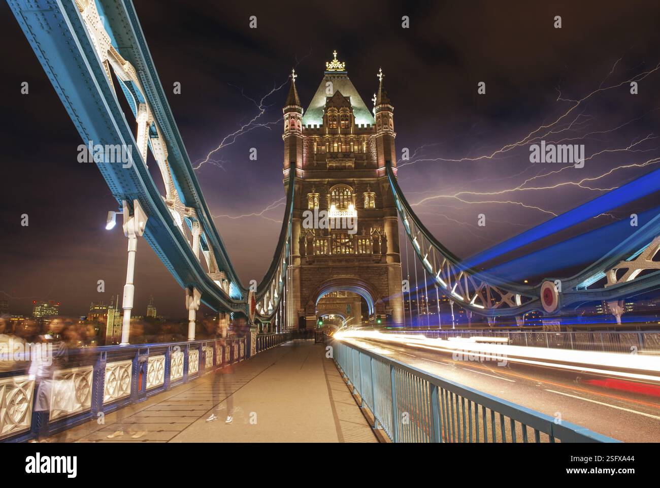 Tower Bridge at Night with car light trails - London Stock Photo - Alamy