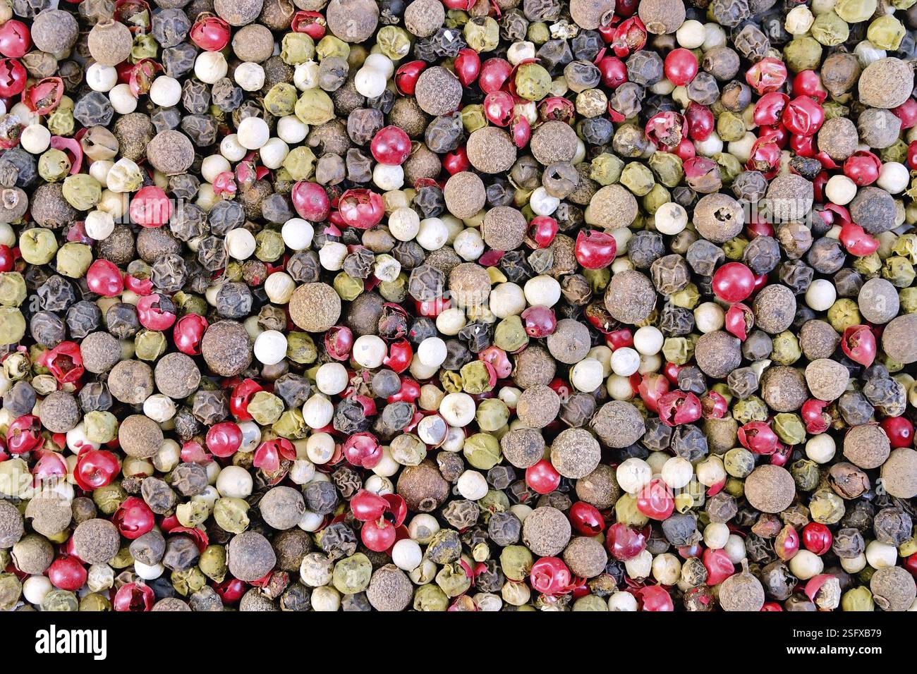 Texture of different and colorful hot peppers peas Stock Photo