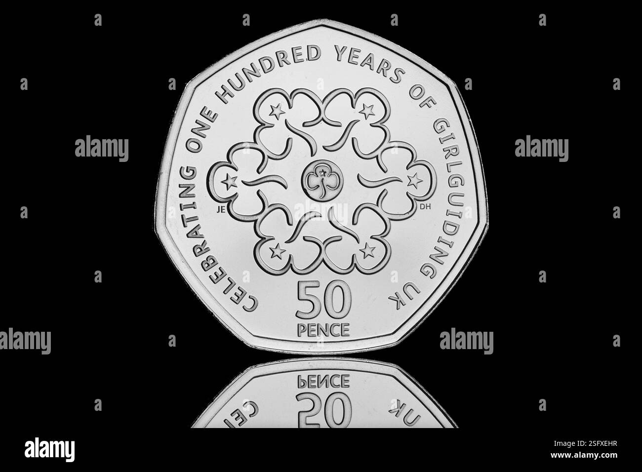 This 50p coin was originally released in 2010 to commemorate 100 years of Girlguiding. Reissued in the 2019 British Culture 50p coin set. Stock Photo