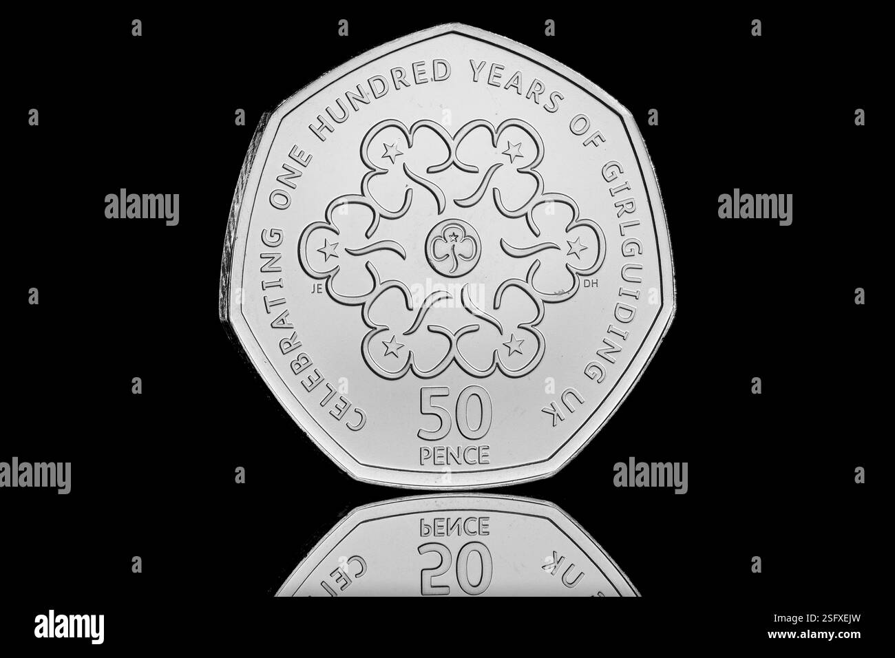 This 50p coin was originally released in 2010 to commemorate 100 years of Girlguiding. Reissued in the 2019 British Culture 50p coin set. Stock Photo