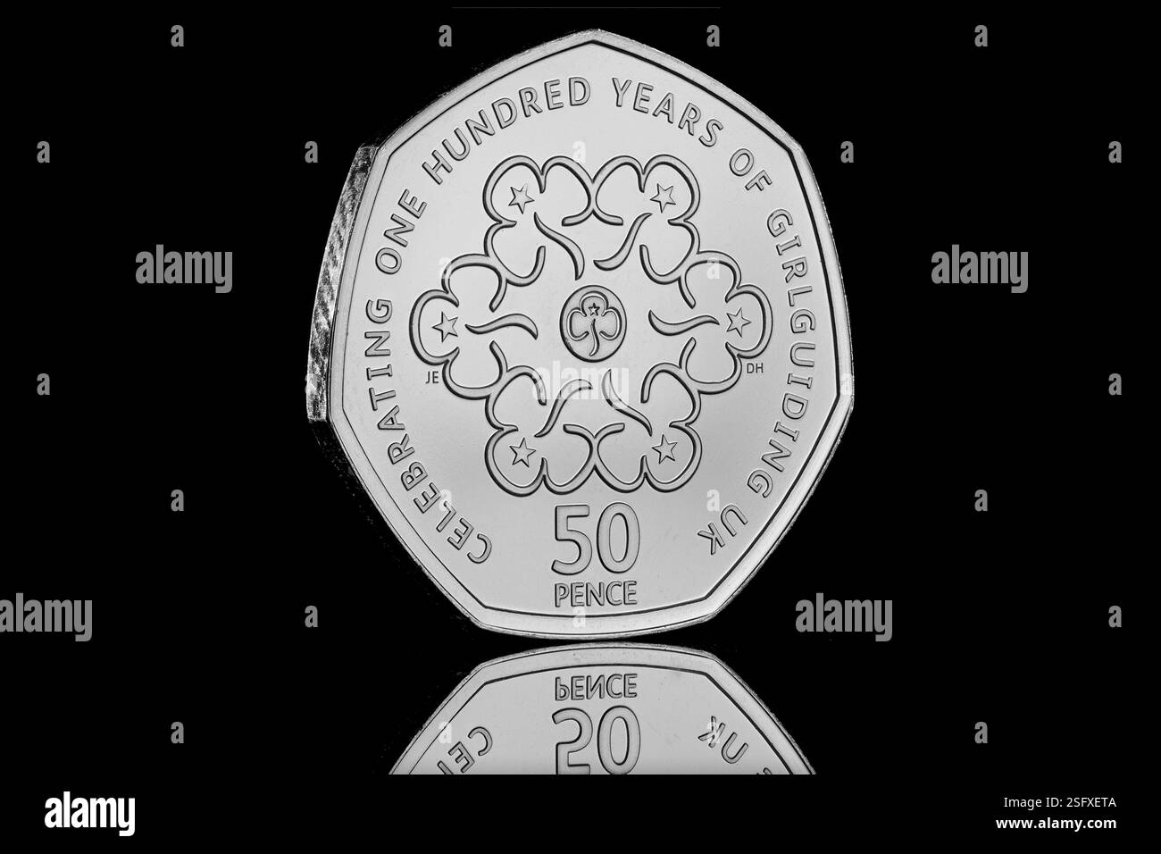 This 50p coin was originally released in 2010 to commemorate 100 years of Girlguiding. Reissued in the 2019 British Culture 50p coin set. Stock Photo