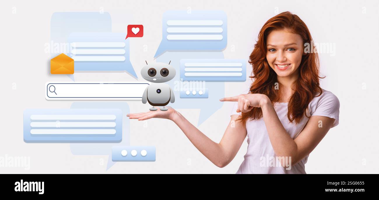 Demonstrating AI progress in virtual assistance and human interaction Stock Photo