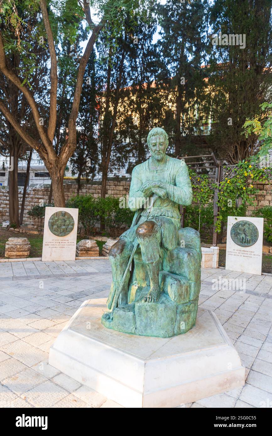 Nazareth, Israel, January 23, 2025: A bronze statue of Saint Joseph ...