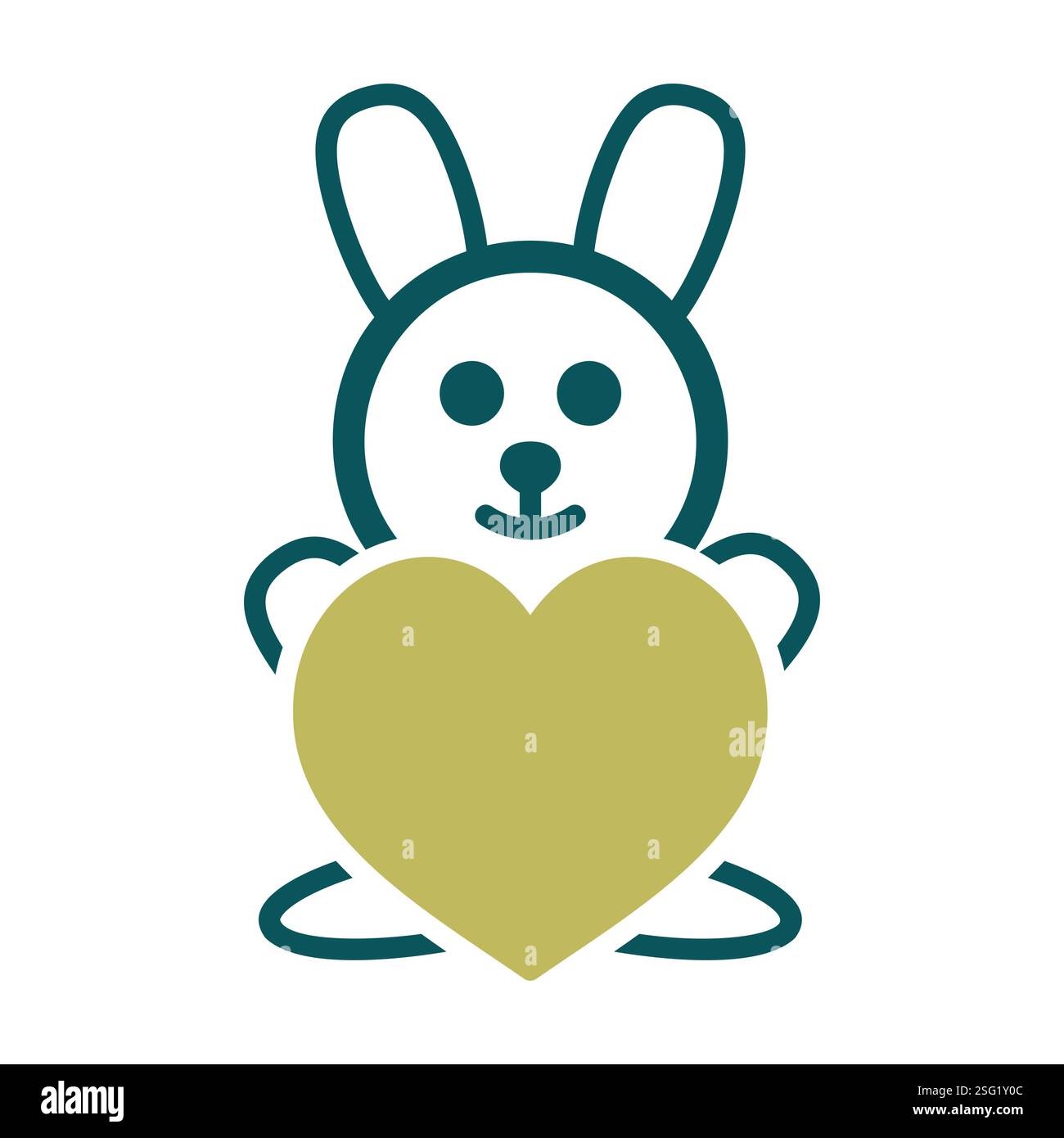 Cute plush rabbit with heart icon. Valentine day symbol. Vector illustration, romance elements. Sticker, patch, badge, card for marriage, wedding Stock Vector