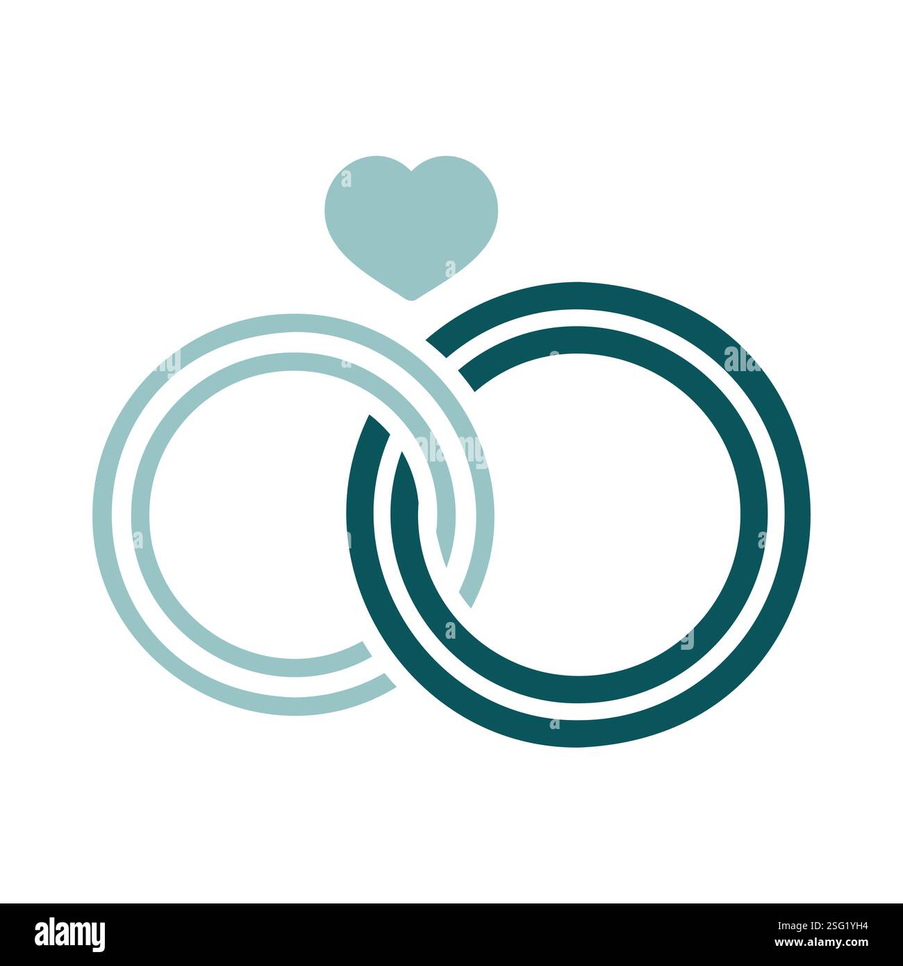 Wedding rings with a heart isolated icon. Vector illustration, romance ...