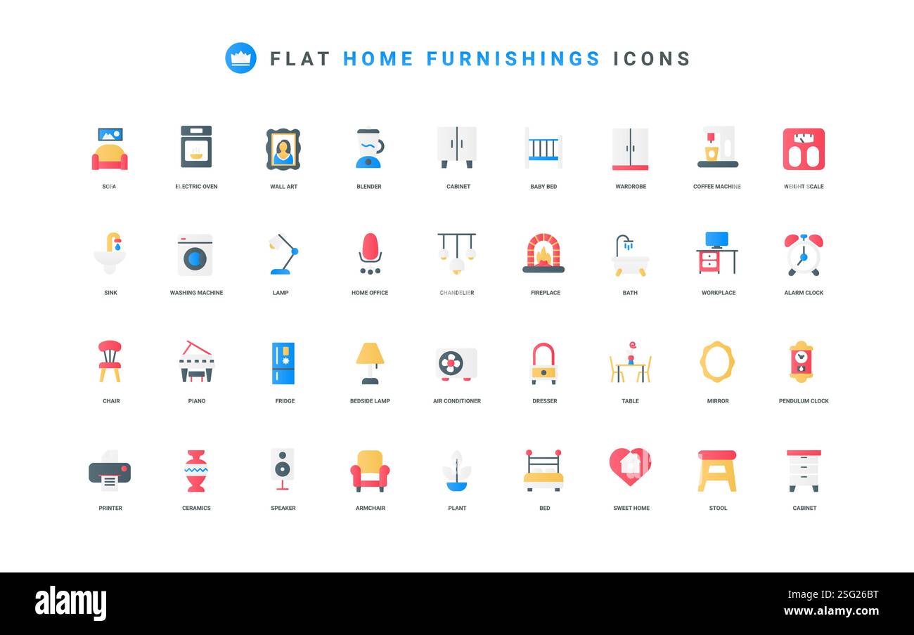 Furniture and electrical appliances for comfort in home color icon set ...