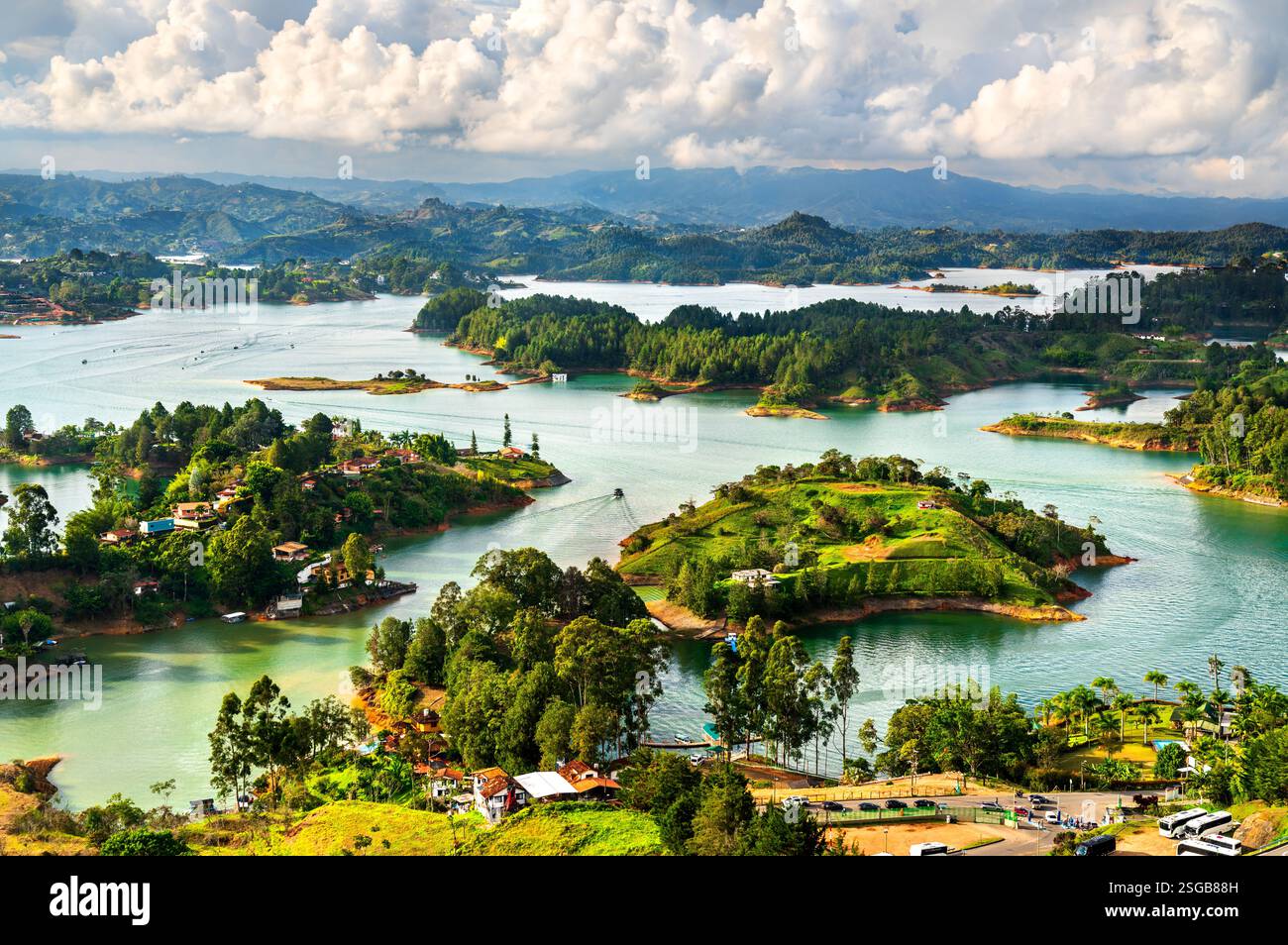 Aerial View Of Penol Guatape Reservoir In Colombia Showcasing Its 