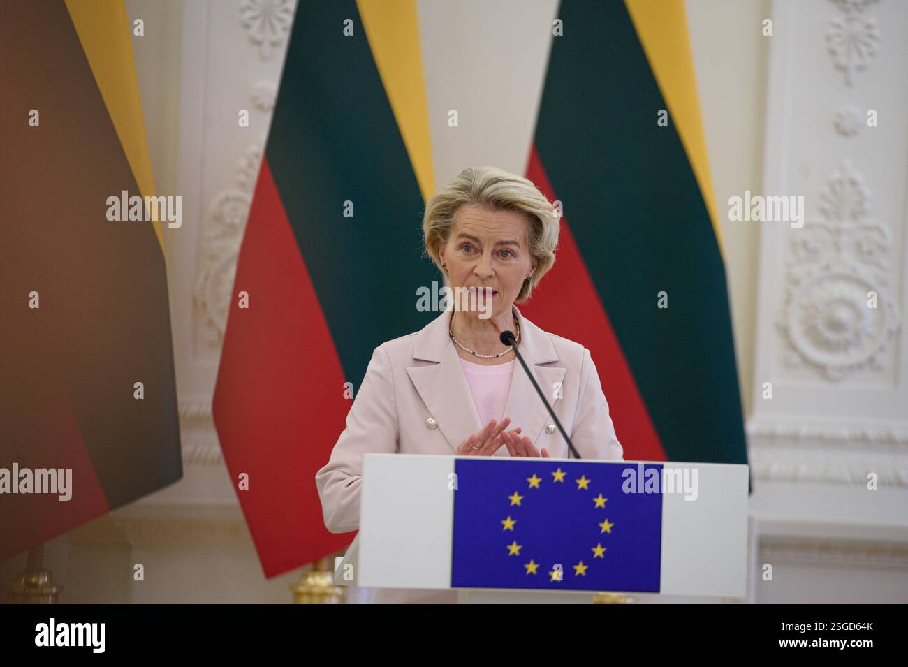 European Commission President Ursula von der Leyen gives a statement at ...