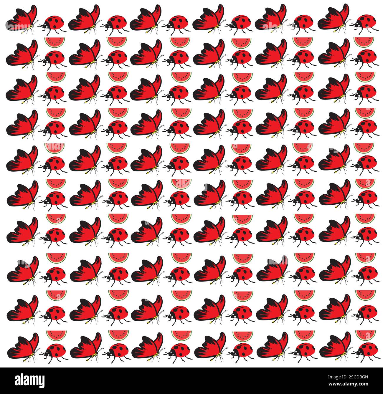 butterfly, ladybug with fruit as a pattern background Stock Vector