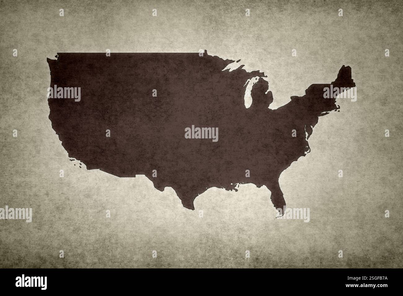 Grunge map of the USA (excluding Alaska) printed on an old paper Stock ...