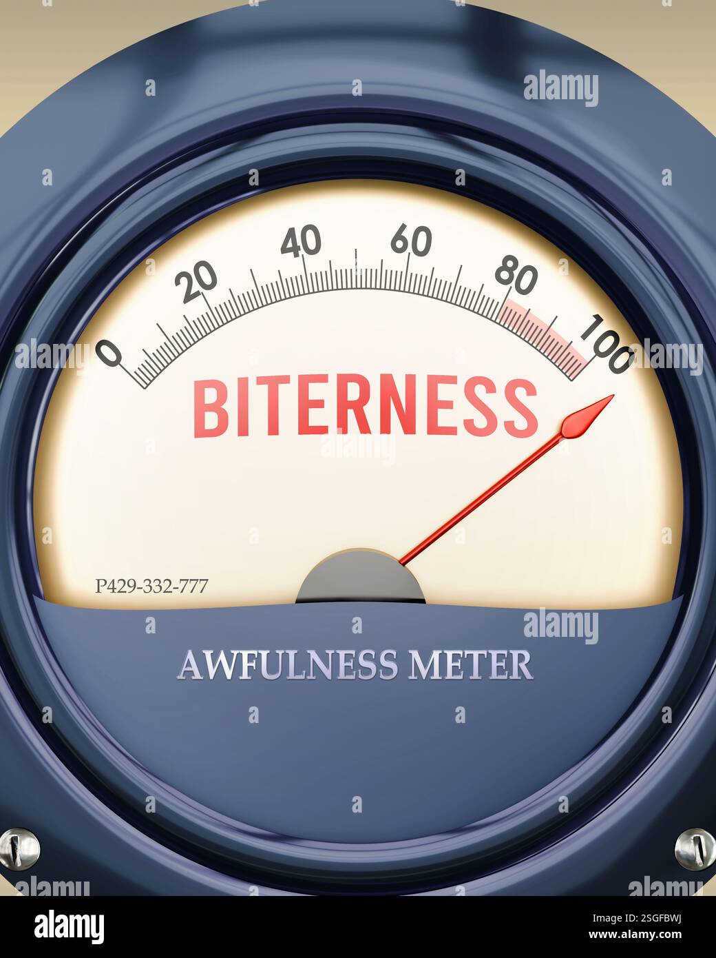 Biterness and Awfulness Meter that is hitting a full scale, showing a very high level of biterness Stock Photo